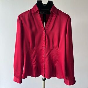 Maroon Satin Long-sleeve Blouse - Size Medium